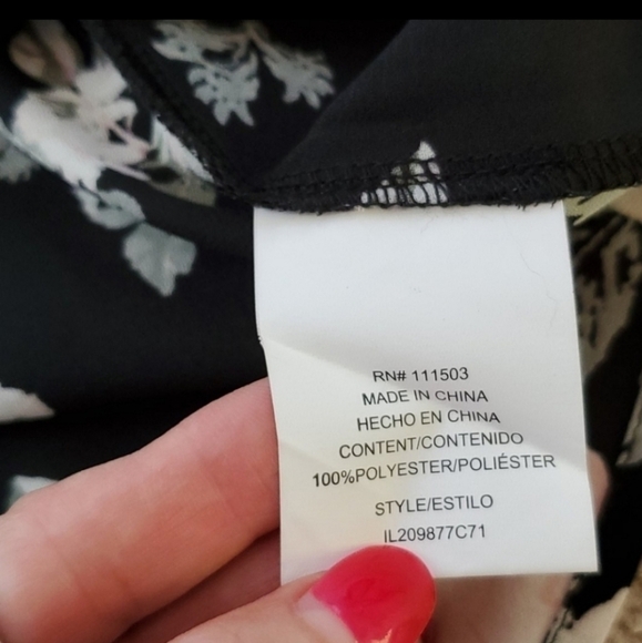 Lily White Black Pink Floral Strappy Criss Cross Back Bell Sleeve Blouse Top XS - Picture 8 of 8